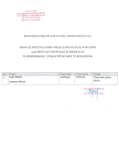 Rozstrzygnięcie zapytania ofertowego